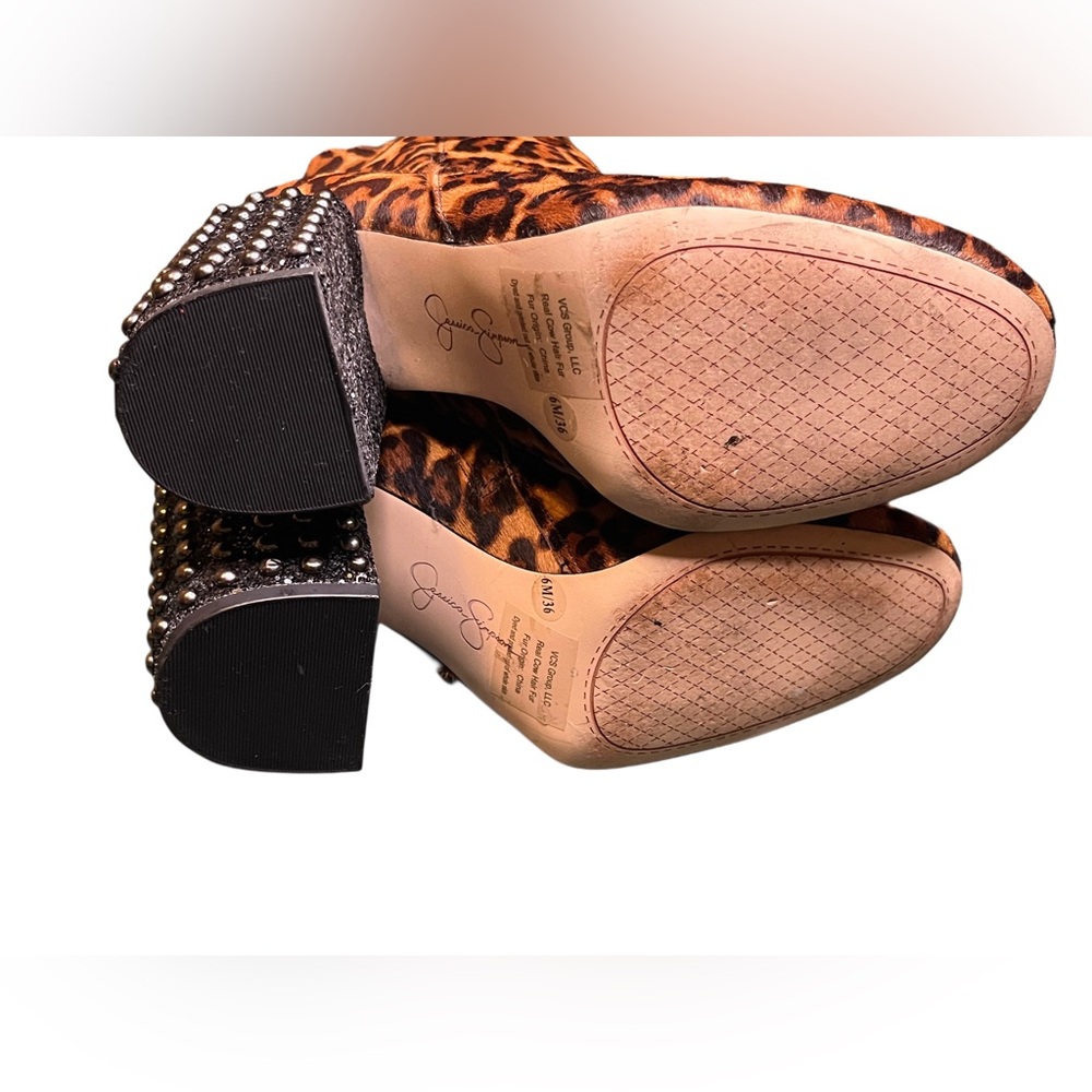 Jessica Simpson Women’s Leopard Print Ankle Boots with Studded Heels 6M EUC - Picture 8 of 10